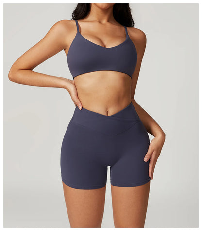 Ensemble de vêtements de sport pour femmes 2 pièces - Costume de sport - Vêtements d'entraînement - Haut court à manches courtes - Leggings taille haute - Vêtements de fitness.