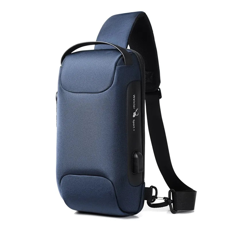 Sacoche pour homme en USB, bandoulière anti-vol, sac à bandoulière imperméable en oxford, sac de taille multifonction pour courtes voyages, sac messager de poitrine.