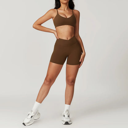 Ensemble de vêtements de sport pour femmes 2 pièces - Costume de sport - Vêtements d'entraînement - Haut court à manches courtes - Leggings taille haute - Vêtements de fitness.