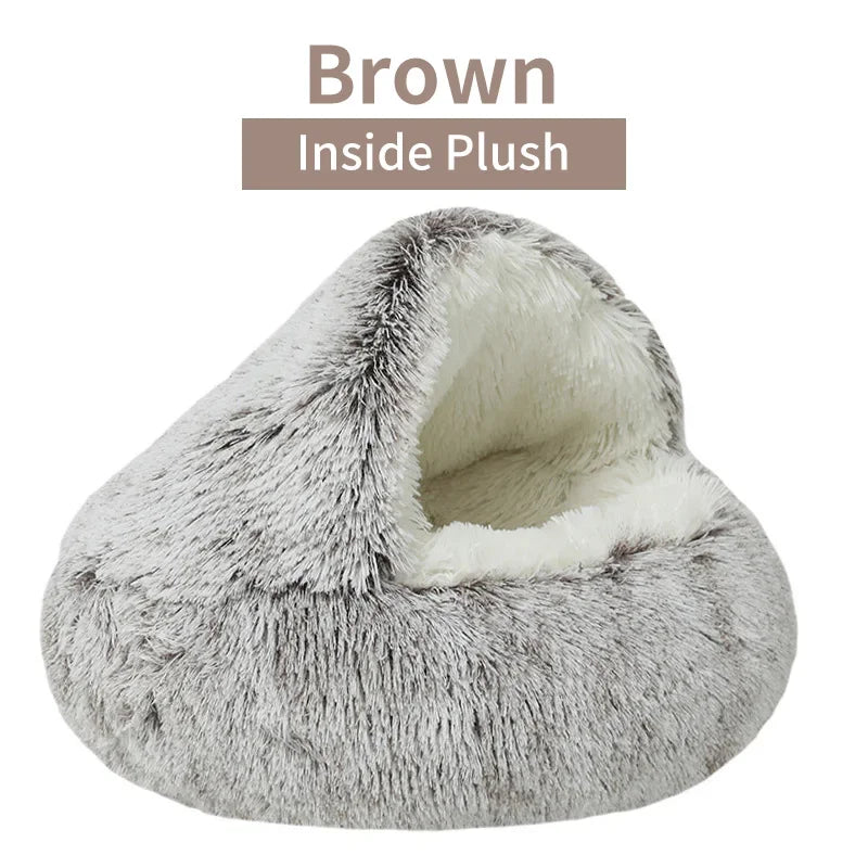 Lit douillet en peluche pour animaux d'hiver - Coussin rond pour chat - Maison pour chat 2 en 1 - Panier chaud pour chats - Sac de sommeil pour animaux - Nid pour chaton - Chenil pour petits chiens et chats.