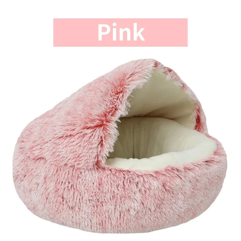 Lit douillet en peluche pour animaux d'hiver - Coussin rond pour chat - Maison pour chat 2 en 1 - Panier chaud pour chats - Sac de sommeil pour animaux - Nid pour chaton - Chenil pour petits chiens et chats.