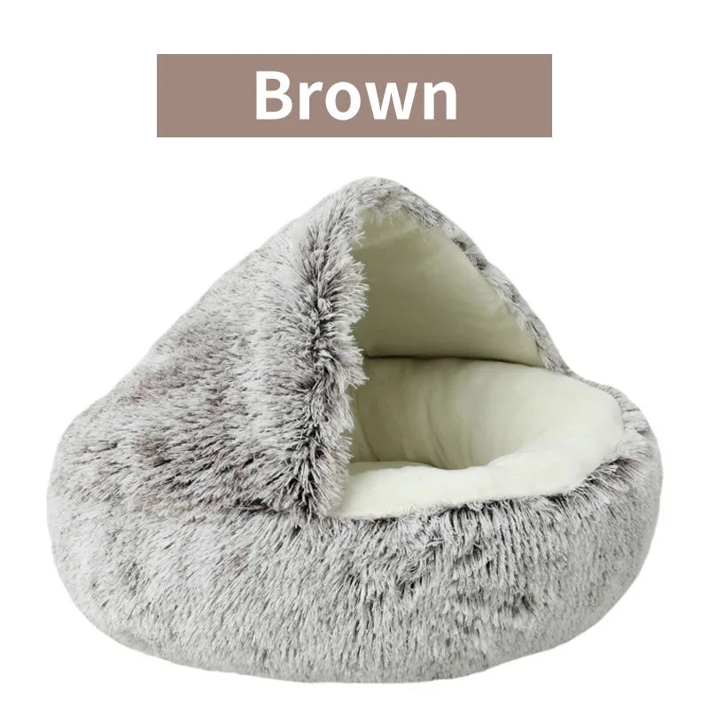 Lit douillet en peluche pour animaux d'hiver - Coussin rond pour chat - Maison pour chat 2 en 1 - Panier chaud pour chats - Sac de sommeil pour animaux - Nid pour chaton - Chenil pour petits chiens et chats.