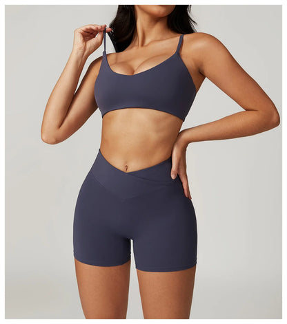 Ensemble de vêtements de sport pour femmes 2 pièces - Costume de sport - Vêtements d'entraînement - Haut court à manches courtes - Leggings taille haute - Vêtements de fitness.