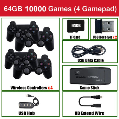 Mise à jour de la console de jeu rétro vidéo, stick de jeu sans fil 2.4G, console portable 4K avec 20 000 jeux, console de jeu Dendy 64G pour GBA/FC/PS1/MD.