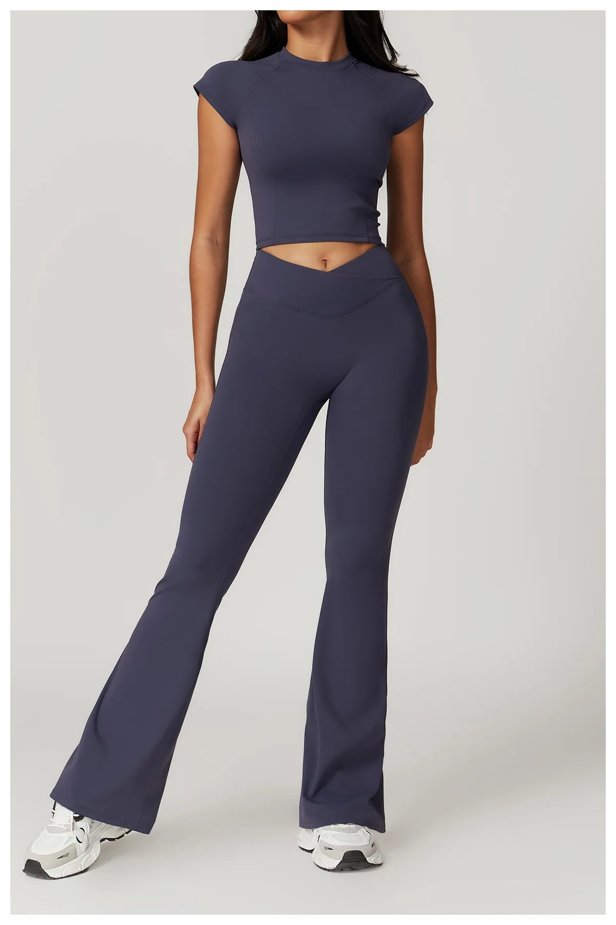 Ensemble de vêtements de sport pour femmes 2 pièces - Costume de sport - Vêtements d'entraînement - Haut court à manches courtes - Leggings taille haute - Vêtements de fitness.