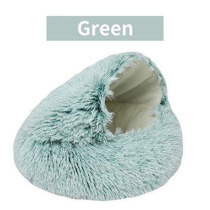 Lit douillet en peluche pour animaux d'hiver - Coussin rond pour chat - Maison pour chat 2 en 1 - Panier chaud pour chats - Sac de sommeil pour animaux - Nid pour chaton - Chenil pour petits chiens et chats.