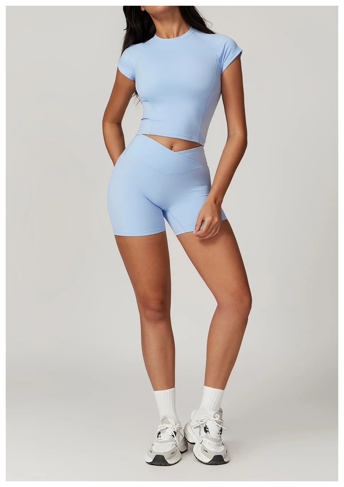 Ensemble de vêtements de sport pour femmes 2 pièces - Costume de sport - Vêtements d'entraînement - Haut court à manches courtes - Leggings taille haute - Vêtements de fitness.