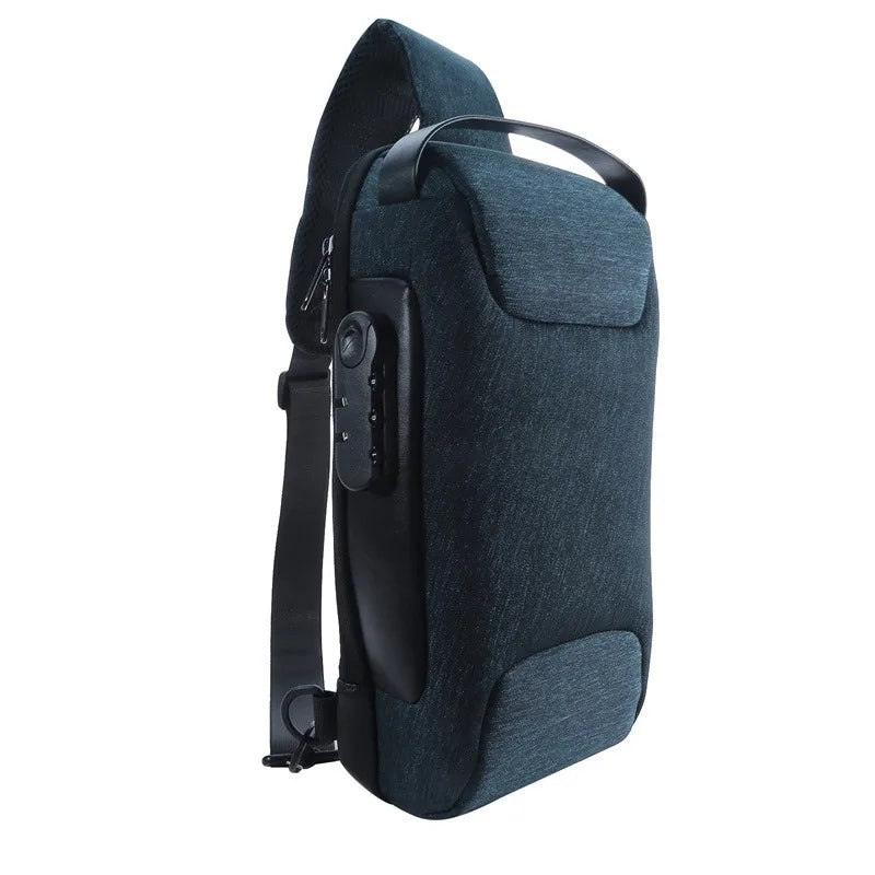 Sacoche pour homme en USB, bandoulière anti-vol, sac à bandoulière imperméable en oxford, sac de taille multifonction pour courtes voyages, sac messager de poitrine.