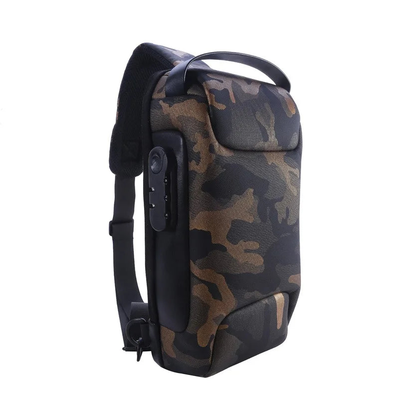 Sacoche pour homme en USB, bandoulière anti-vol, sac à bandoulière imperméable en oxford, sac de taille multifonction pour courtes voyages, sac messager de poitrine.