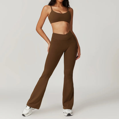 Ensemble de vêtements de sport pour femmes 2 pièces - Costume de sport - Vêtements d'entraînement - Haut court à manches courtes - Leggings taille haute - Vêtements de fitness.