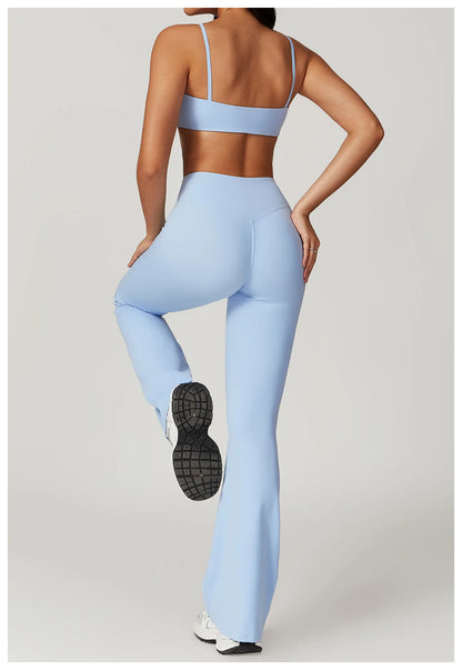 Ensemble de vêtements de sport pour femmes 2 pièces - Costume de sport - Vêtements d'entraînement - Haut court à manches courtes - Leggings taille haute - Vêtements de fitness.