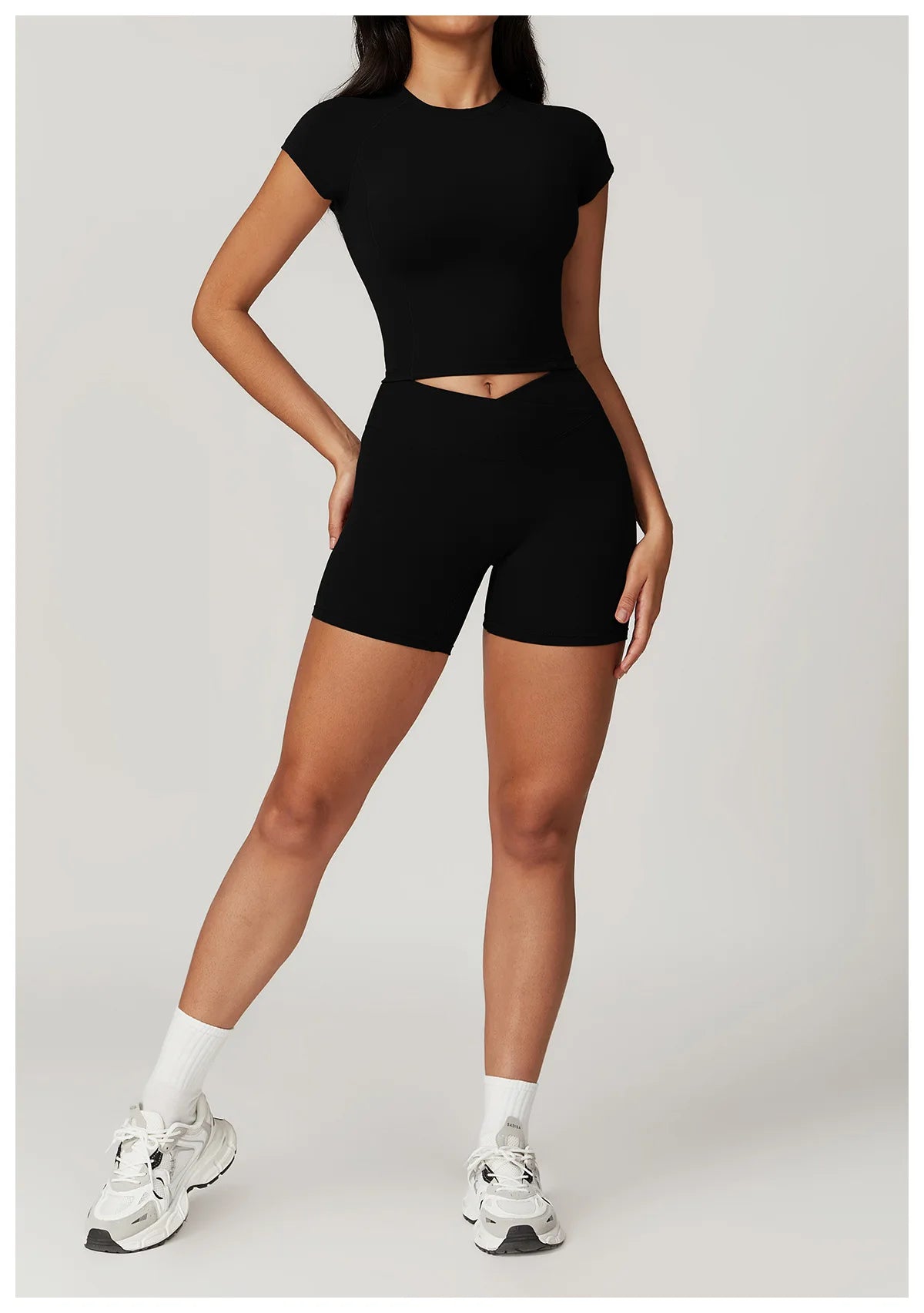 Ensemble de vêtements de sport pour femmes 2 pièces - Costume de sport - Vêtements d'entraînement - Haut court à manches courtes - Leggings taille haute - Vêtements de fitness.