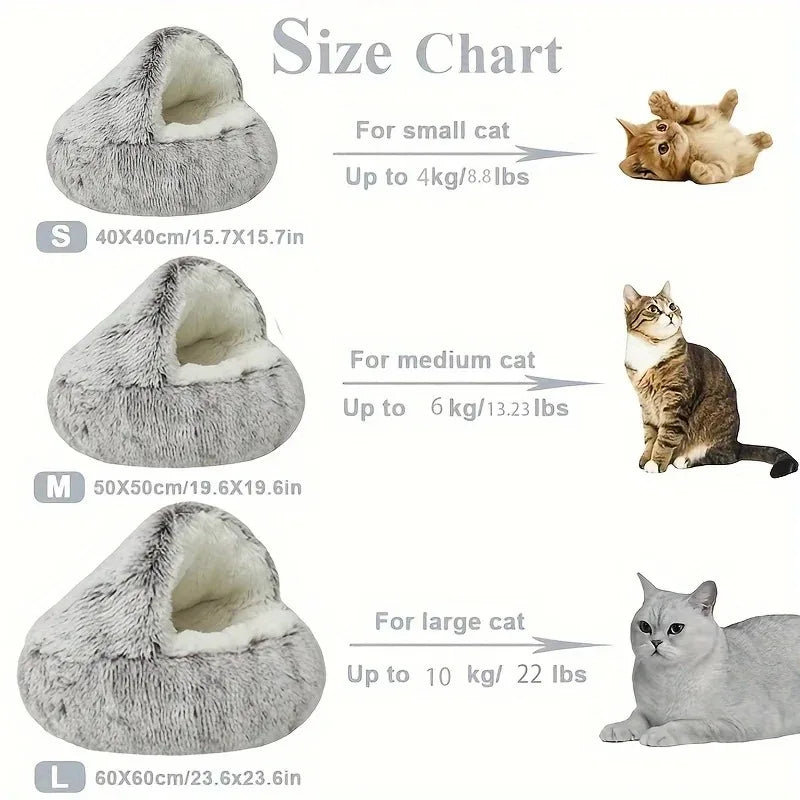 Lit douillet en peluche pour animaux d'hiver - Coussin rond pour chat - Maison pour chat 2 en 1 - Panier chaud pour chats - Sac de sommeil pour animaux - Nid pour chaton - Chenil pour petits chiens et chats.