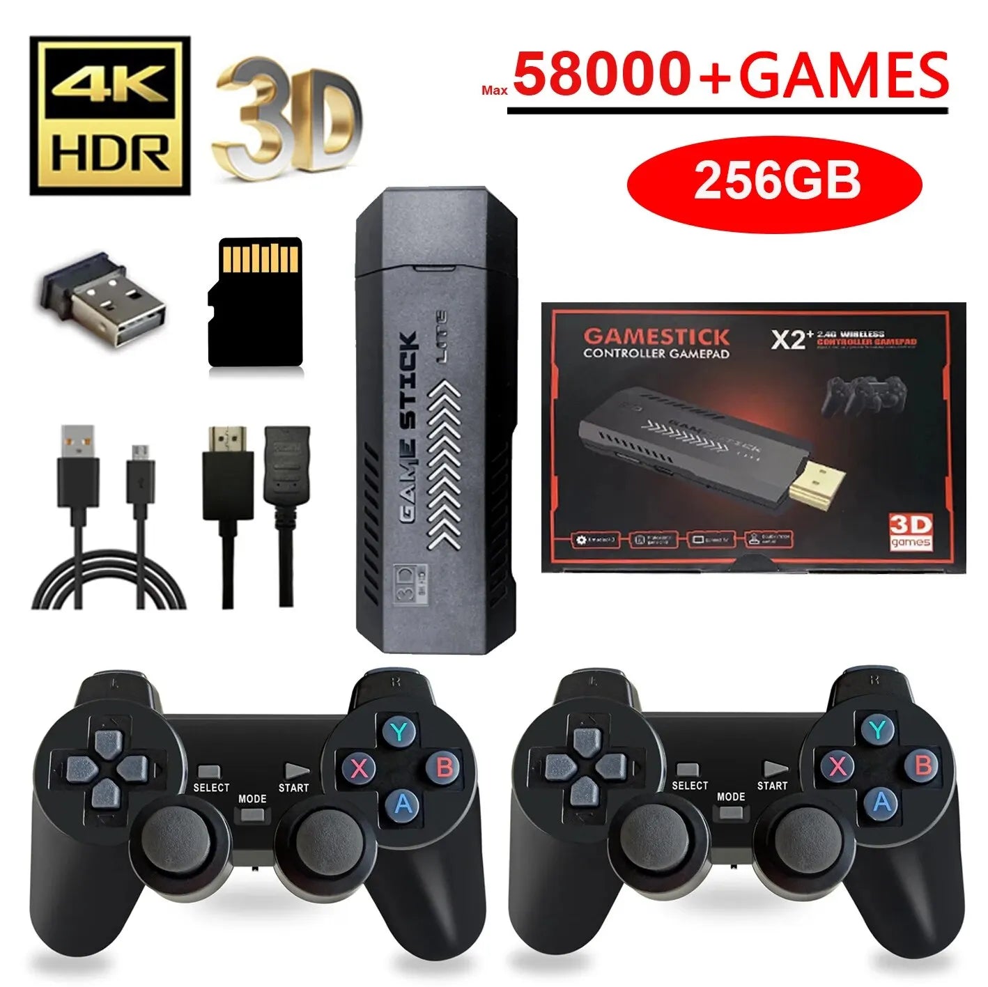 X2 Plus 256G 50000 Jeux GD10 Pro 4K Console de jeux vidéo rétro 3D HD avec manette sans fil TV 50 Émulateur Cadeaux pour enfants