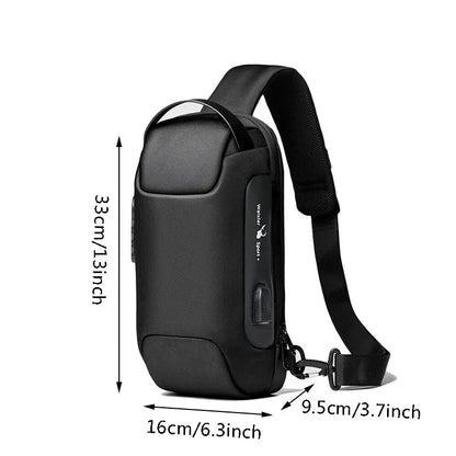 Sacoche pour homme en USB, bandoulière anti-vol, sac à bandoulière imperméable en oxford, sac de taille multifonction pour courtes voyages, sac messager de poitrine.