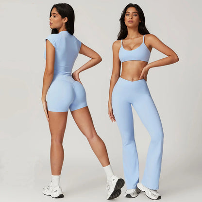 Ensemble de vêtements de sport pour femmes 2 pièces - Costume de sport - Vêtements d'entraînement - Haut court à manches courtes - Leggings taille haute - Vêtements de fitness.