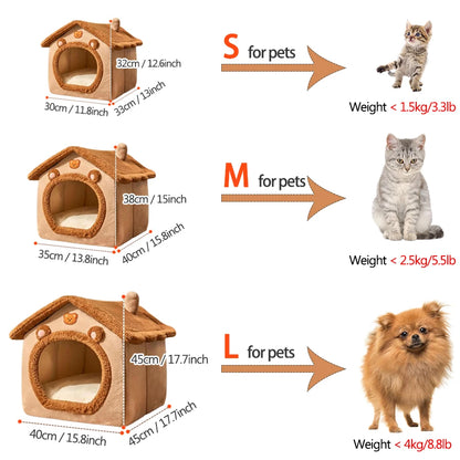 Maison pour animaux pliable, maison pour chats amovible et lavable, cave pour chiots, canapé, lit pour animaux de compagnie, maison pour chiens très petits et chats petits et moyens.