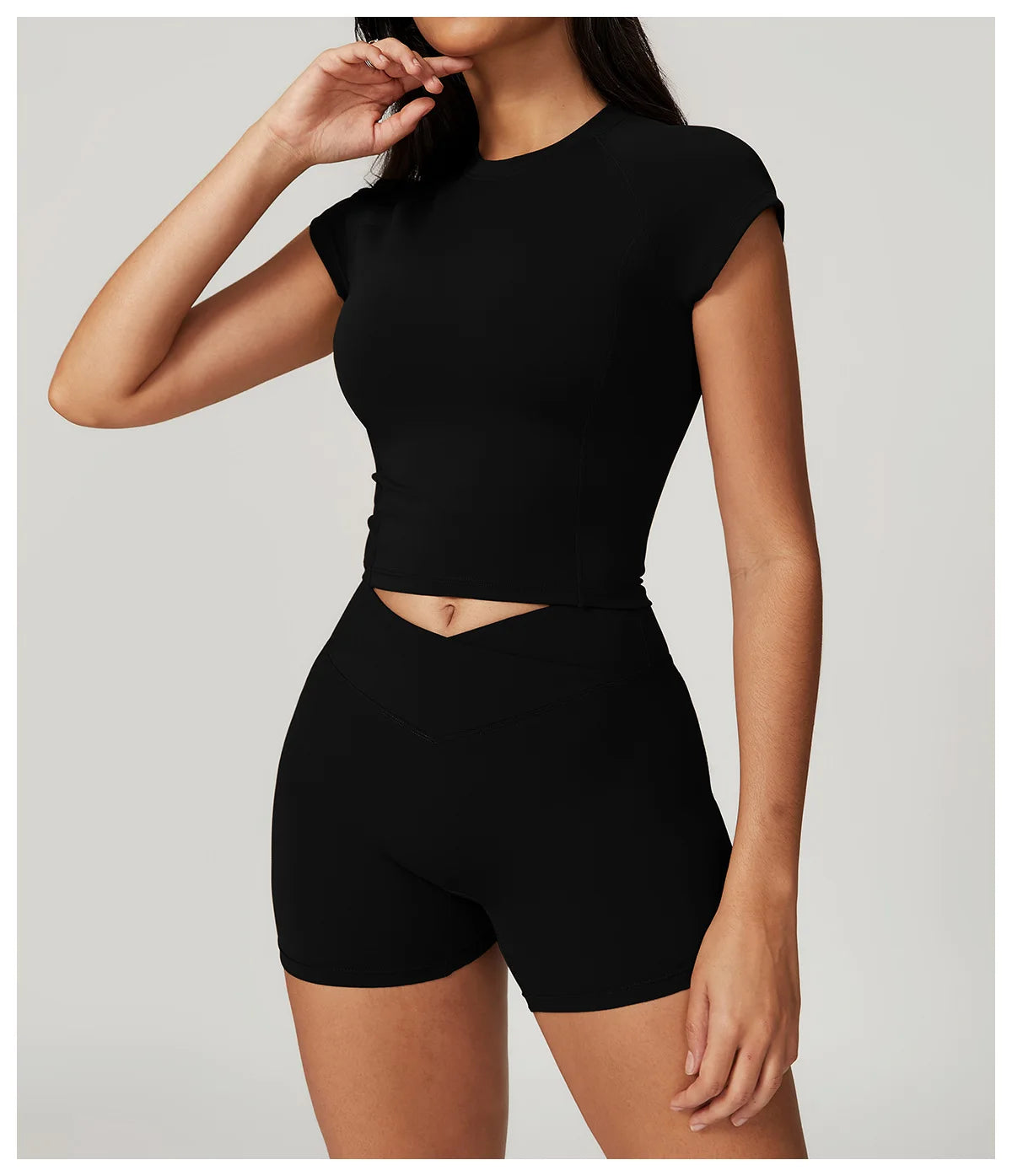 Ensemble de vêtements de sport pour femmes 2 pièces - Costume de sport - Vêtements d'entraînement - Haut court à manches courtes - Leggings taille haute - Vêtements de fitness.