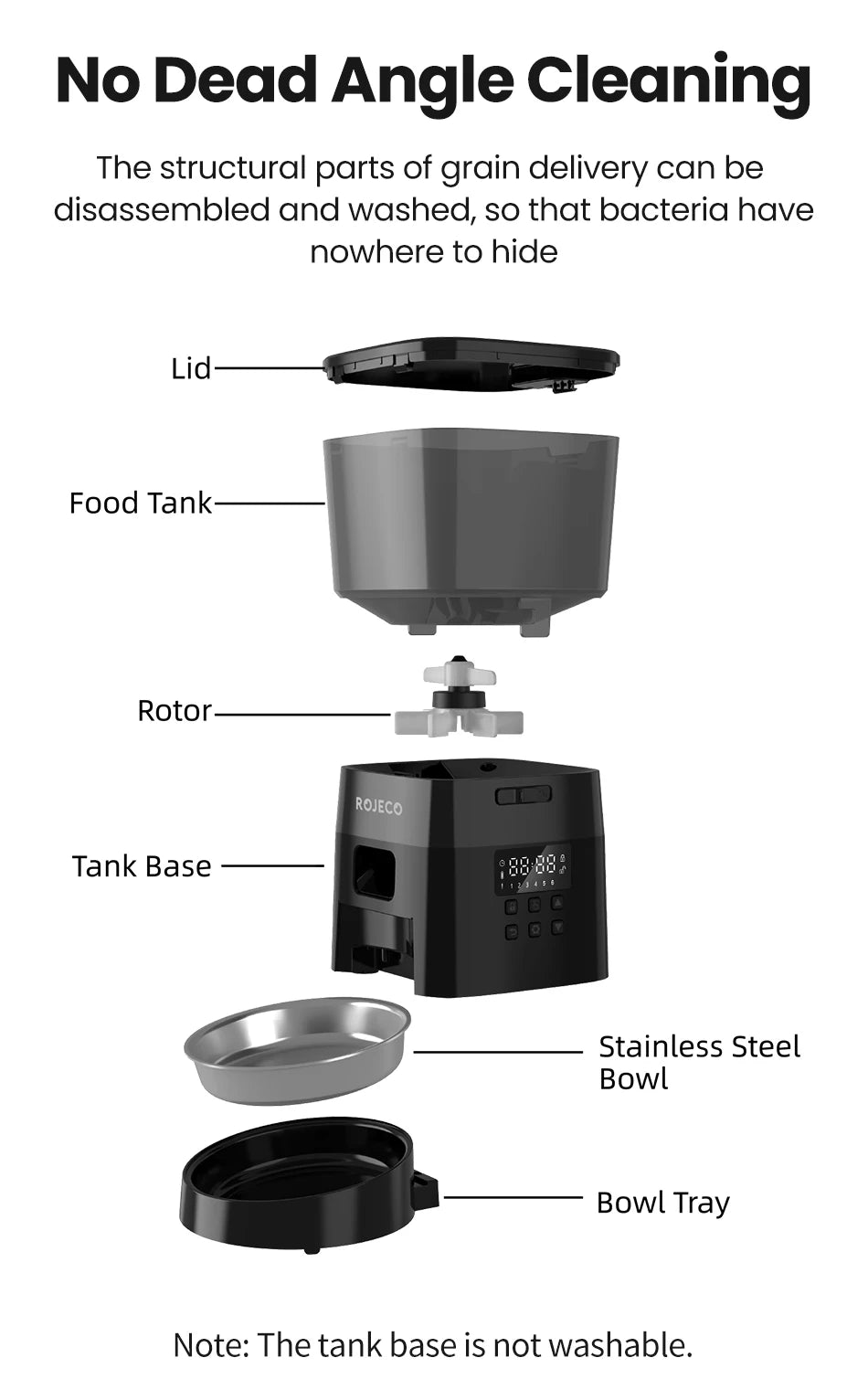 Distributeur automatique de nourriture pour chiens ROJECO, distributeur de croquettes intelligent pour chats et chiens de compagnie, conteneur de stockage de nourriture automatique, version avec bouton, bol de nourriture pour