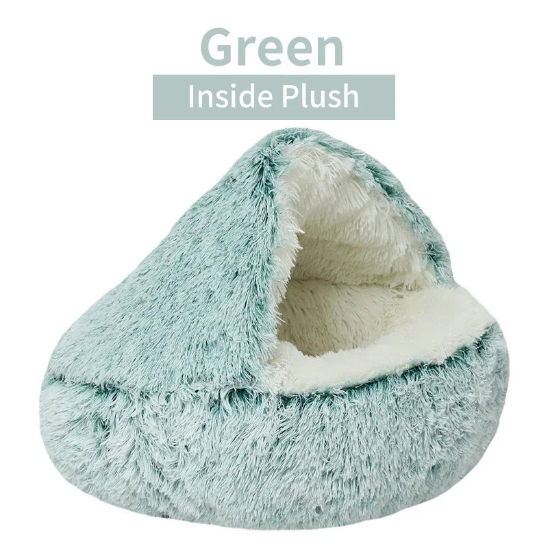 Lit douillet en peluche pour animaux d'hiver - Coussin rond pour chat - Maison pour chat 2 en 1 - Panier chaud pour chats - Sac de sommeil pour animaux - Nid pour chaton - Chenil pour petits chiens et chats.