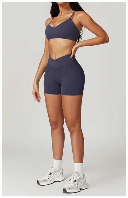 Ensemble de vêtements de sport pour femmes 2 pièces - Costume de sport - Vêtements d'entraînement - Haut court à manches courtes - Leggings taille haute - Vêtements de fitness.