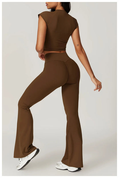 Ensemble de vêtements de sport pour femmes 2 pièces - Costume de sport - Vêtements d'entraînement - Haut court à manches courtes - Leggings taille haute - Vêtements de fitness.