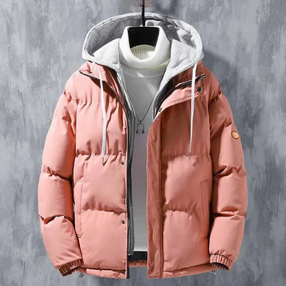 Winter Loose-fit Thickened Warm Cotton Coat Hood For Men Trendy Student Puffer Jacket Two-piece Illusion