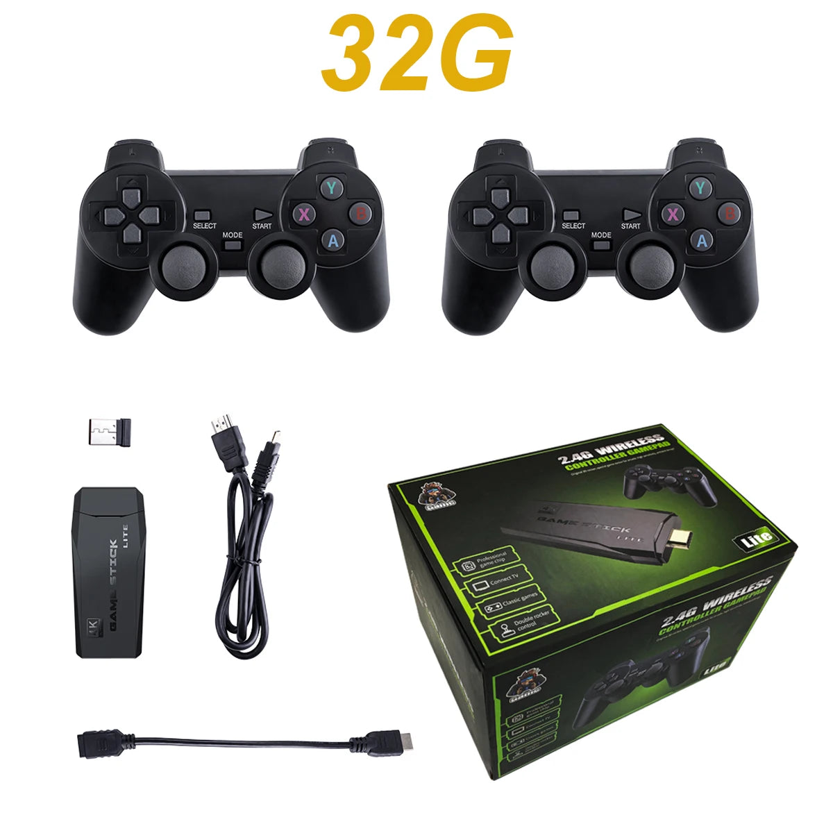 Mise à jour de la console de jeu rétro vidéo, stick de jeu sans fil 2.4G, console portable 4K avec 20 000 jeux, console de jeu Dendy 64G pour GBA/FC/PS1/MD.