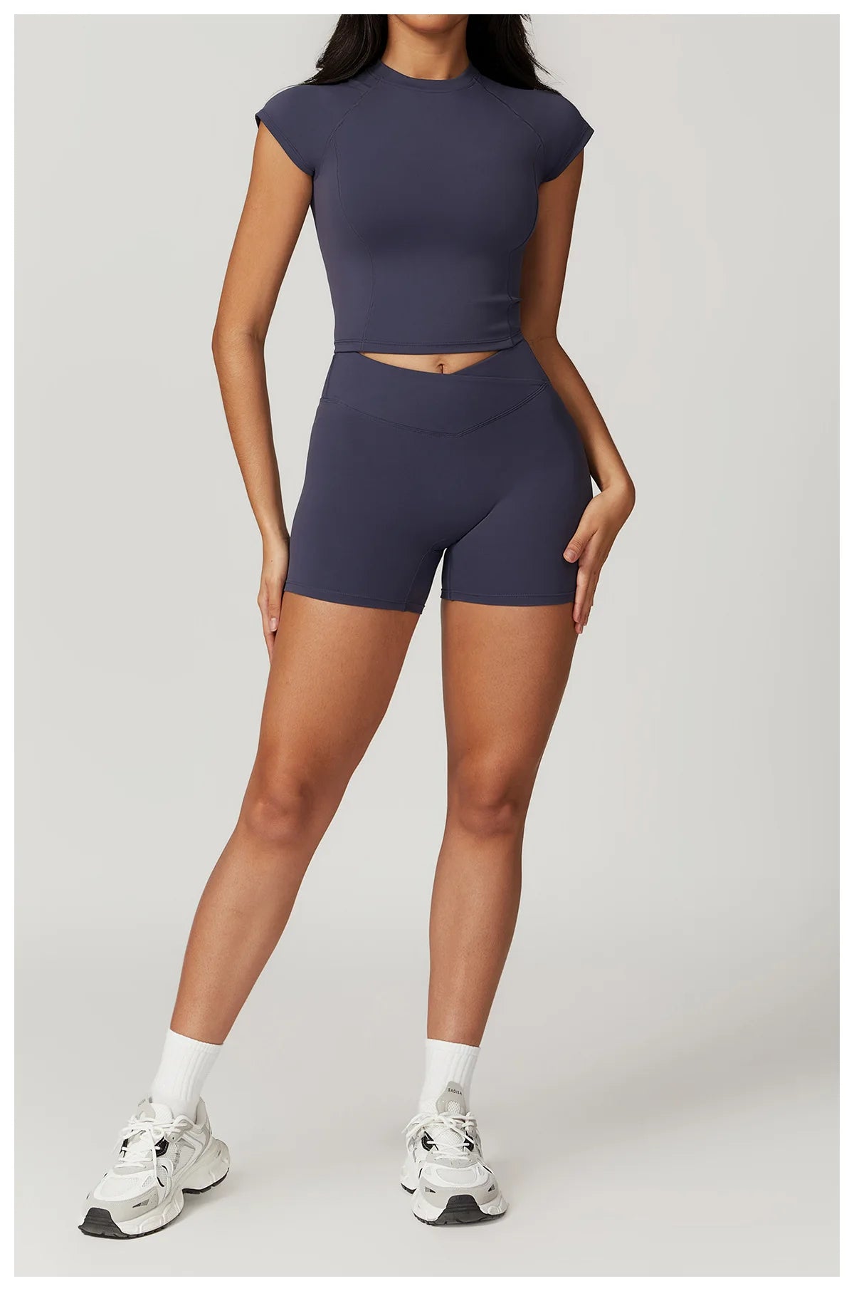 Ensemble de vêtements de sport pour femmes 2 pièces - Costume de sport - Vêtements d'entraînement - Haut court à manches courtes - Leggings taille haute - Vêtements de fitness.